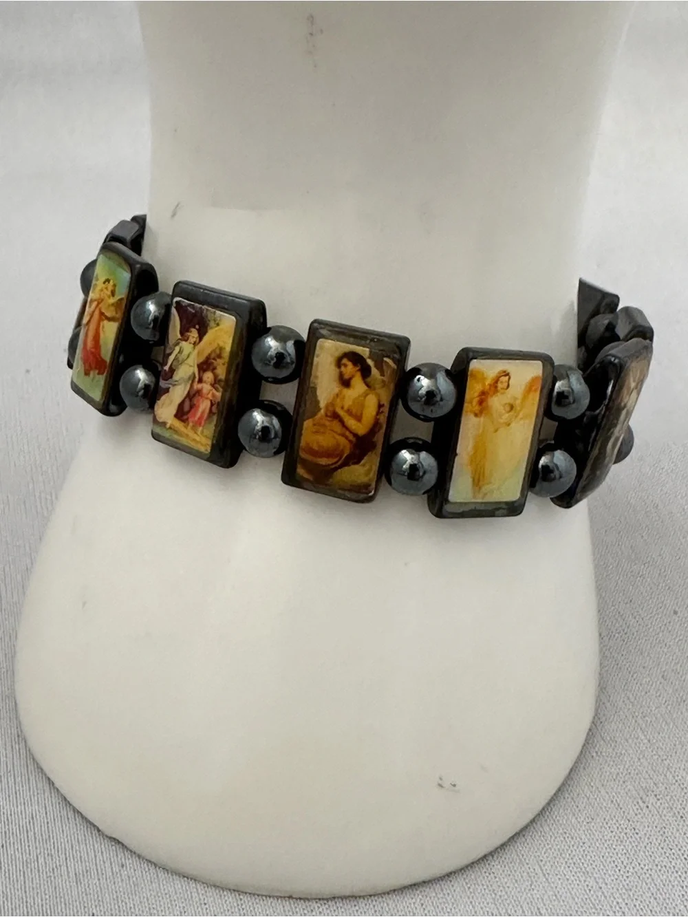 Angel Panel Stretch Bracelet With Hematite Beads